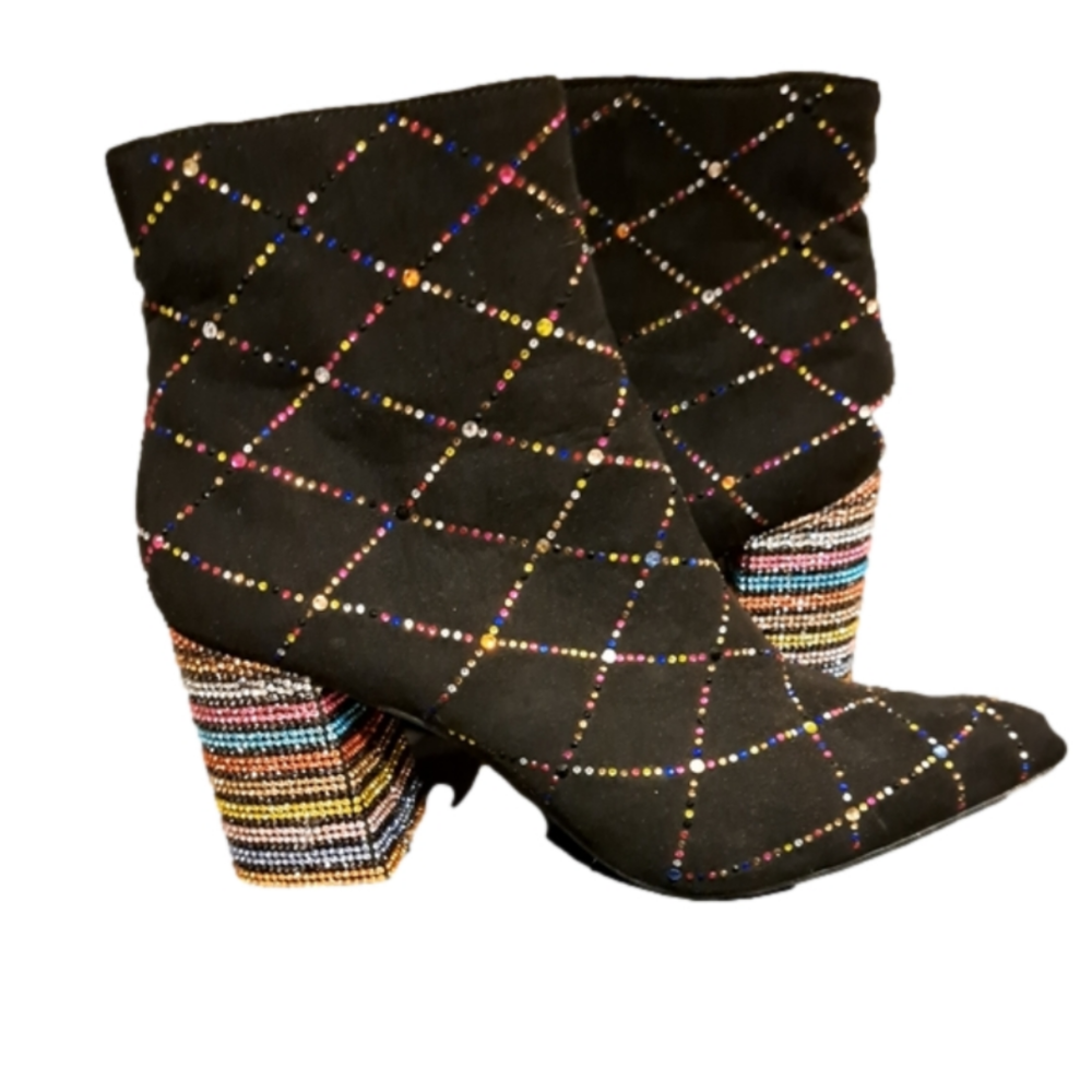 Betsey Johnson black multi rhinestone Kassim ankle boots  size 8
